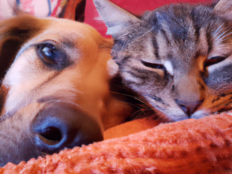 Kuschelnder Hund mit Katze symbolisiert Sicherheit und Verbundenheit